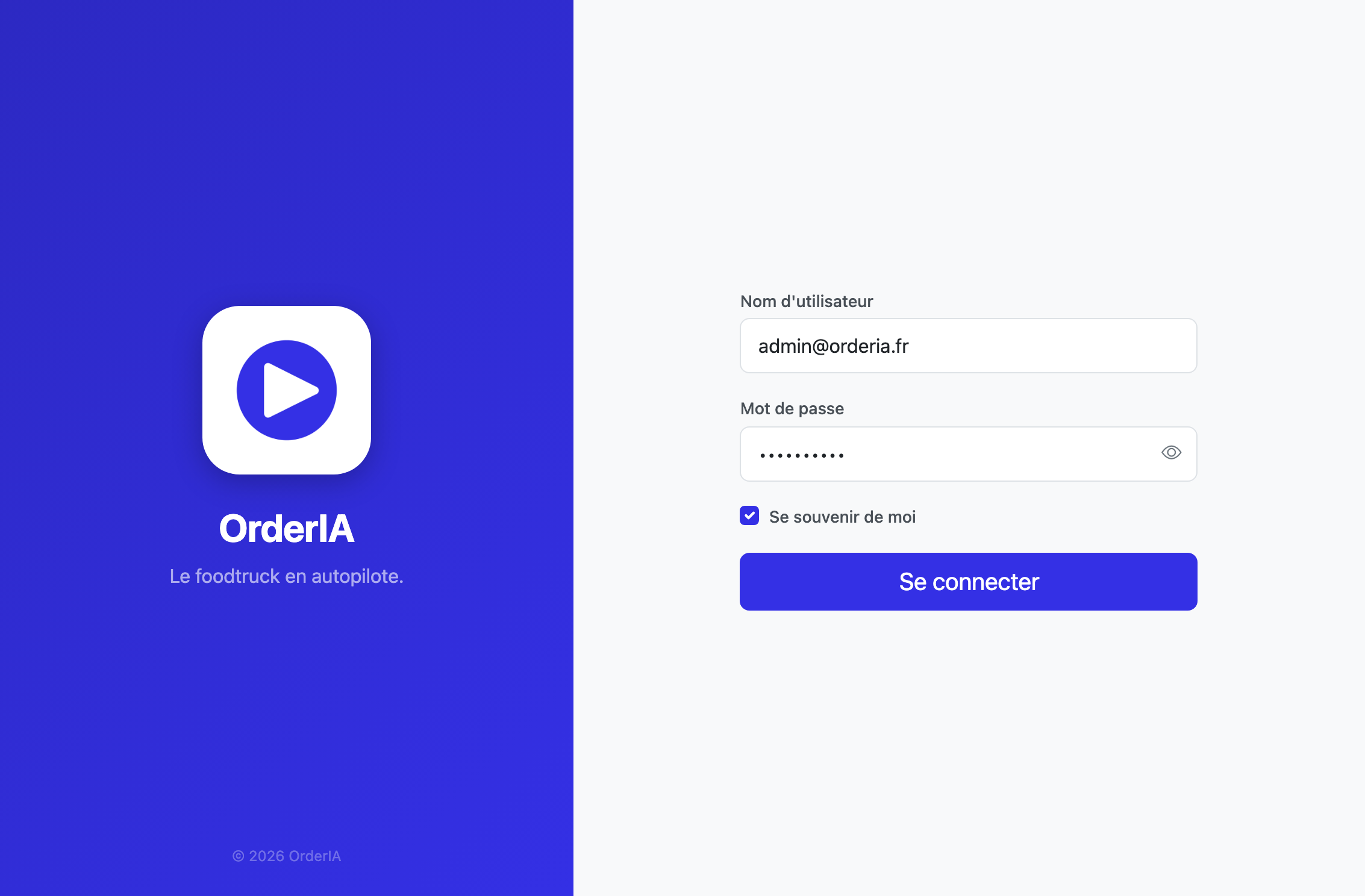 Page de connexion avec l'œil dans le champ Mot de passe permettant d'afficher ou masquer la saisie.